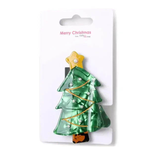 Pearlescent Christmas Tree hair clamp 5.5cm: Green / 5.5 cm