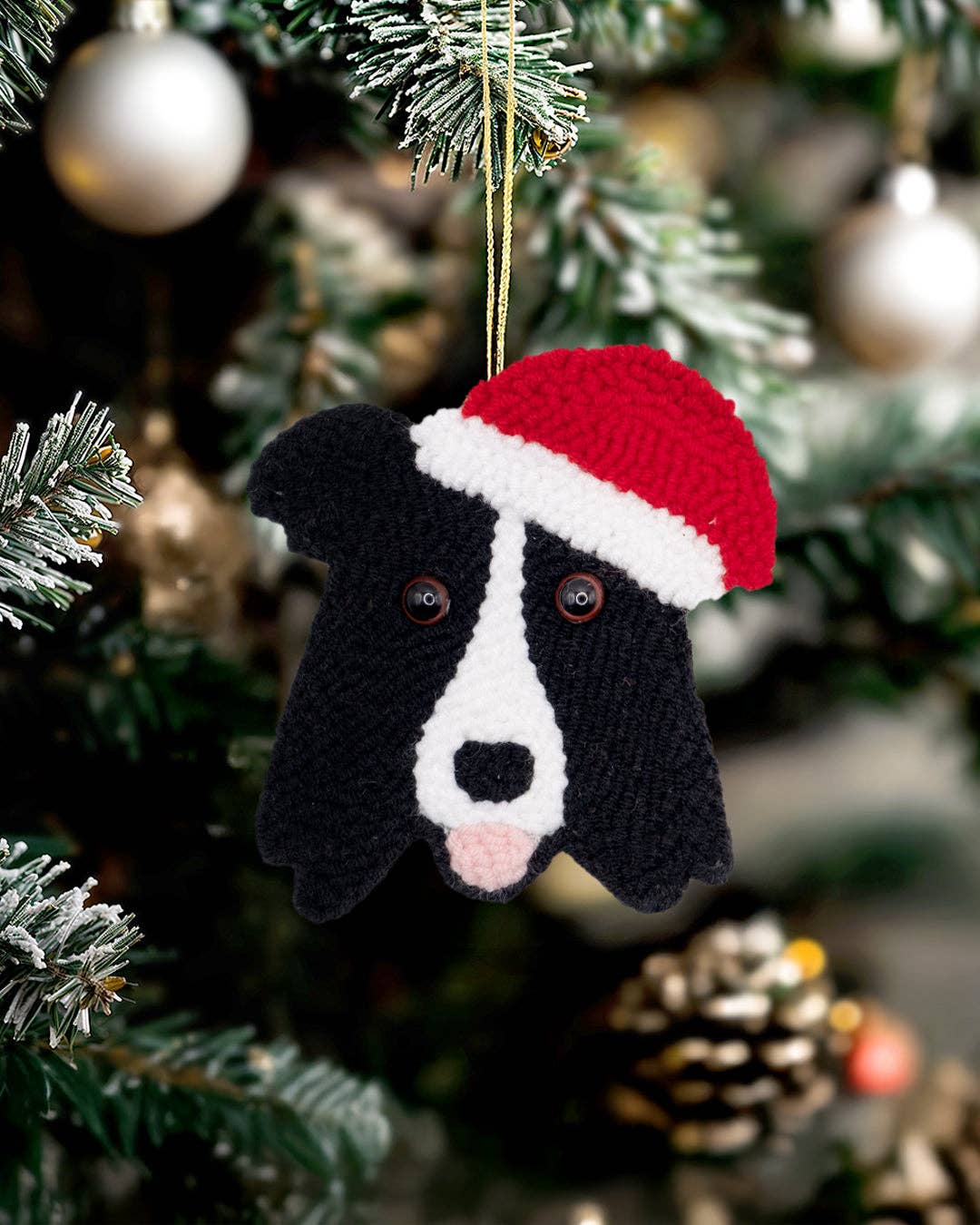 Punch Needle Border Collie Ornament