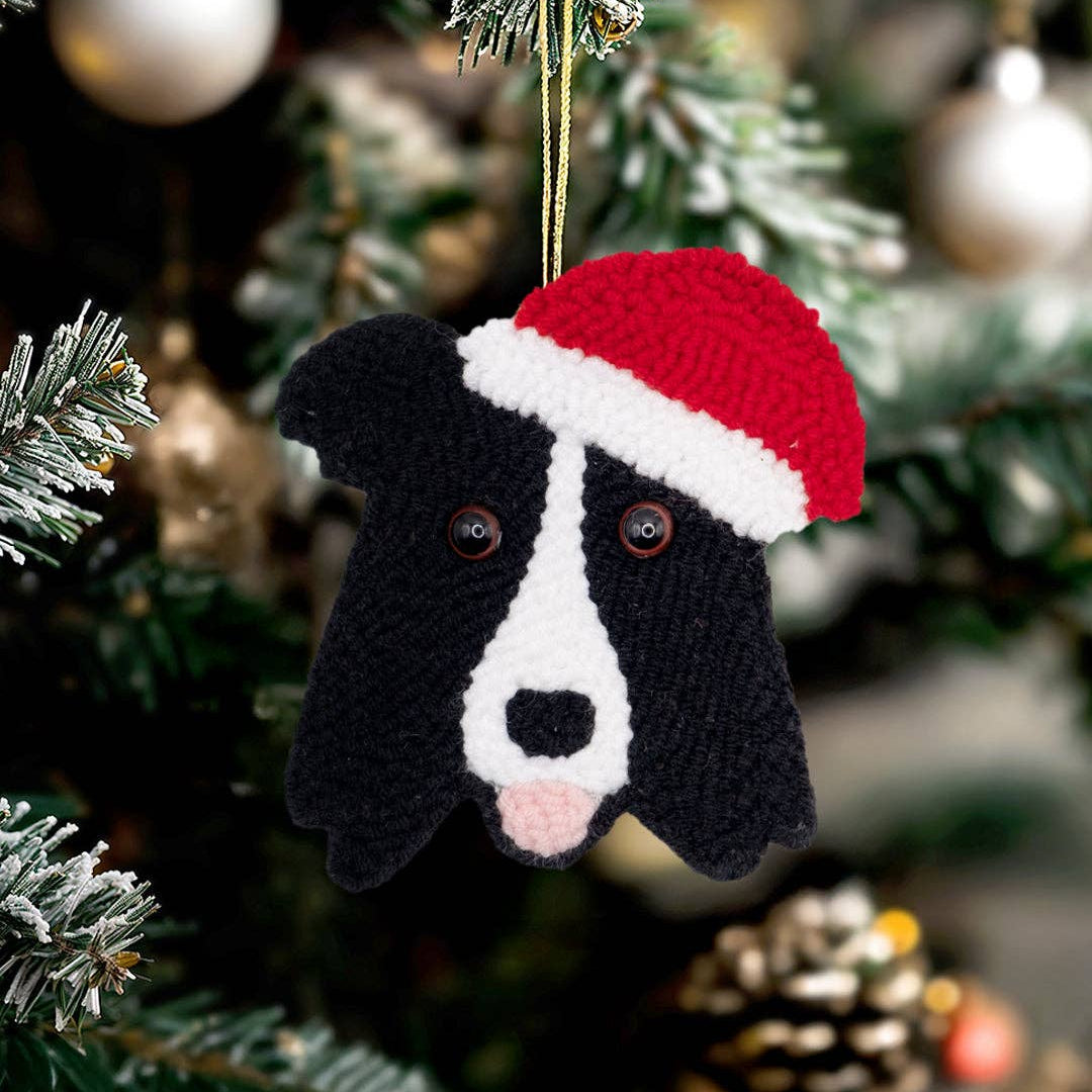Punch Needle Border Collie Ornament