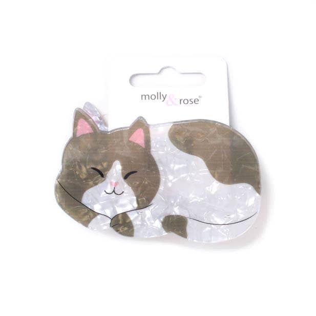 Sleeping cat shaped hair clamp in pearlescent effect