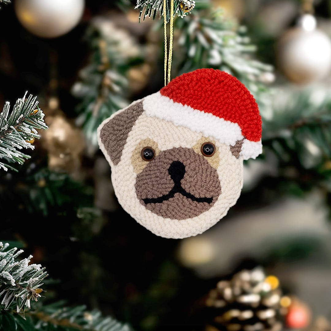 Punch Needle Bulldog / Pug Ornament