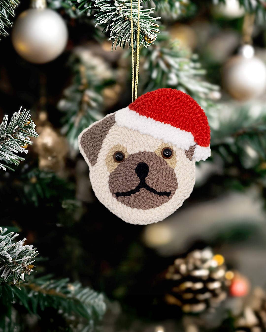 Punch Needle Bulldog / Pug Ornament
