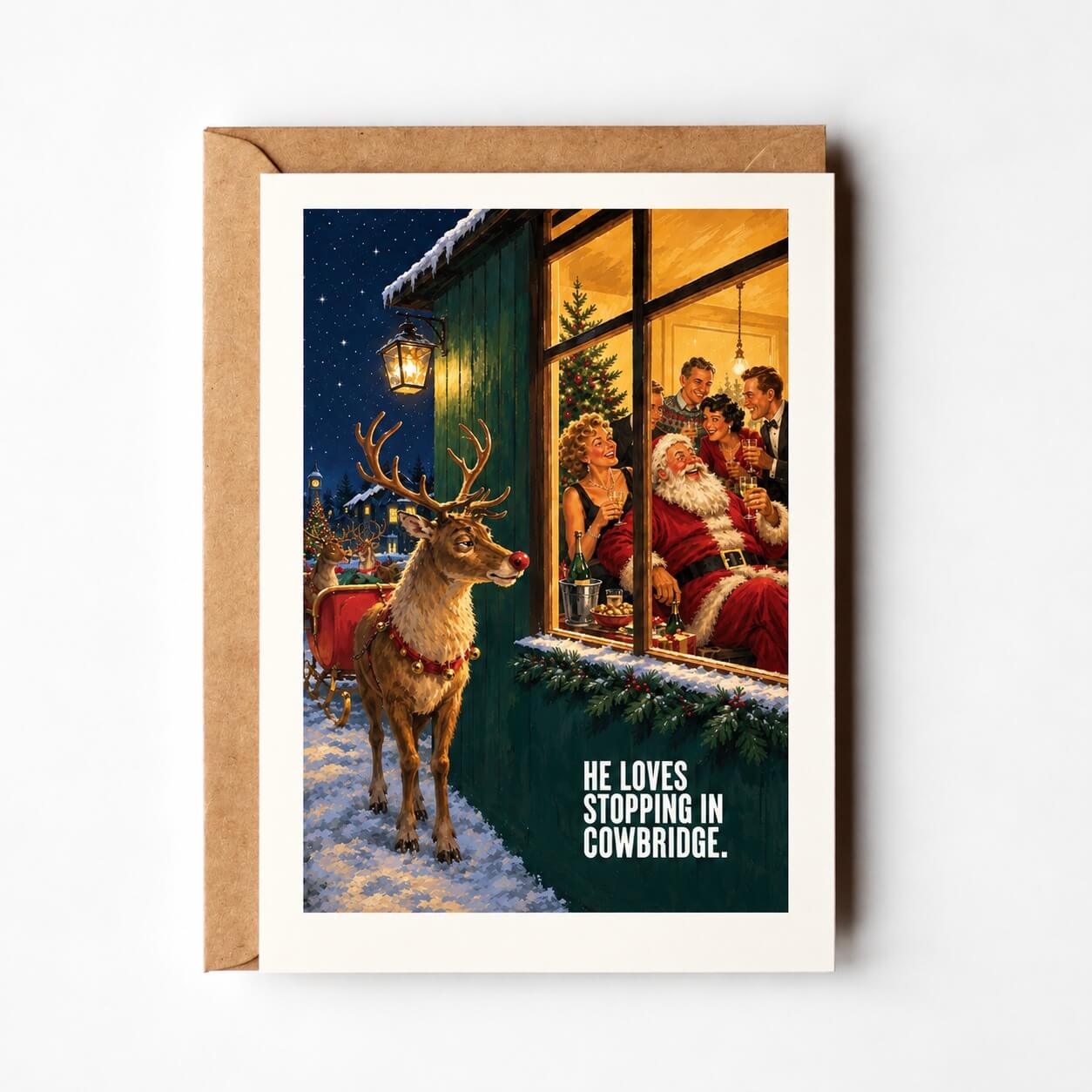 Santa Loves Stopping In Cowbridge Christmas Card