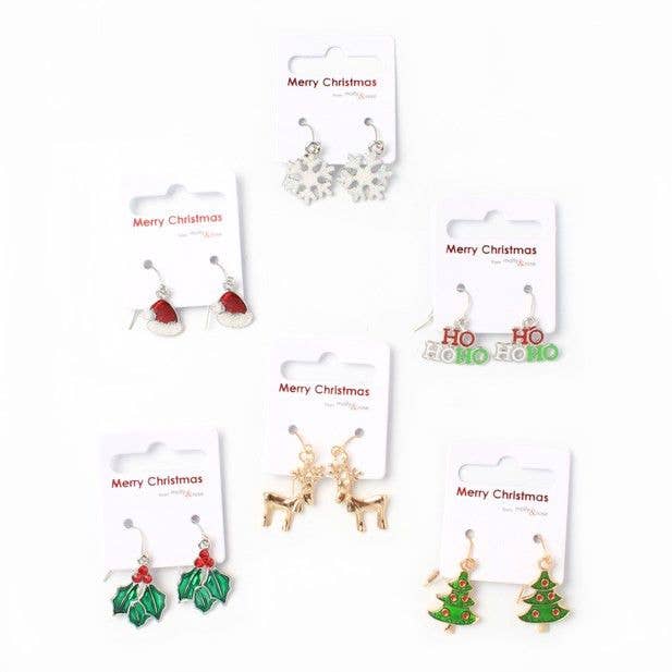 Clip Strip Of 12 Assorted Christmas Earrings