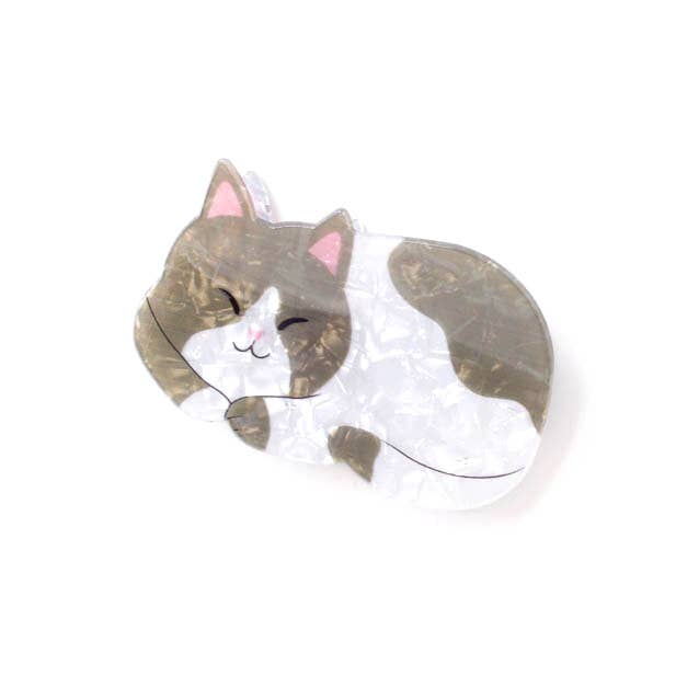 Sleeping cat shaped hair clamp in pearlescent effect