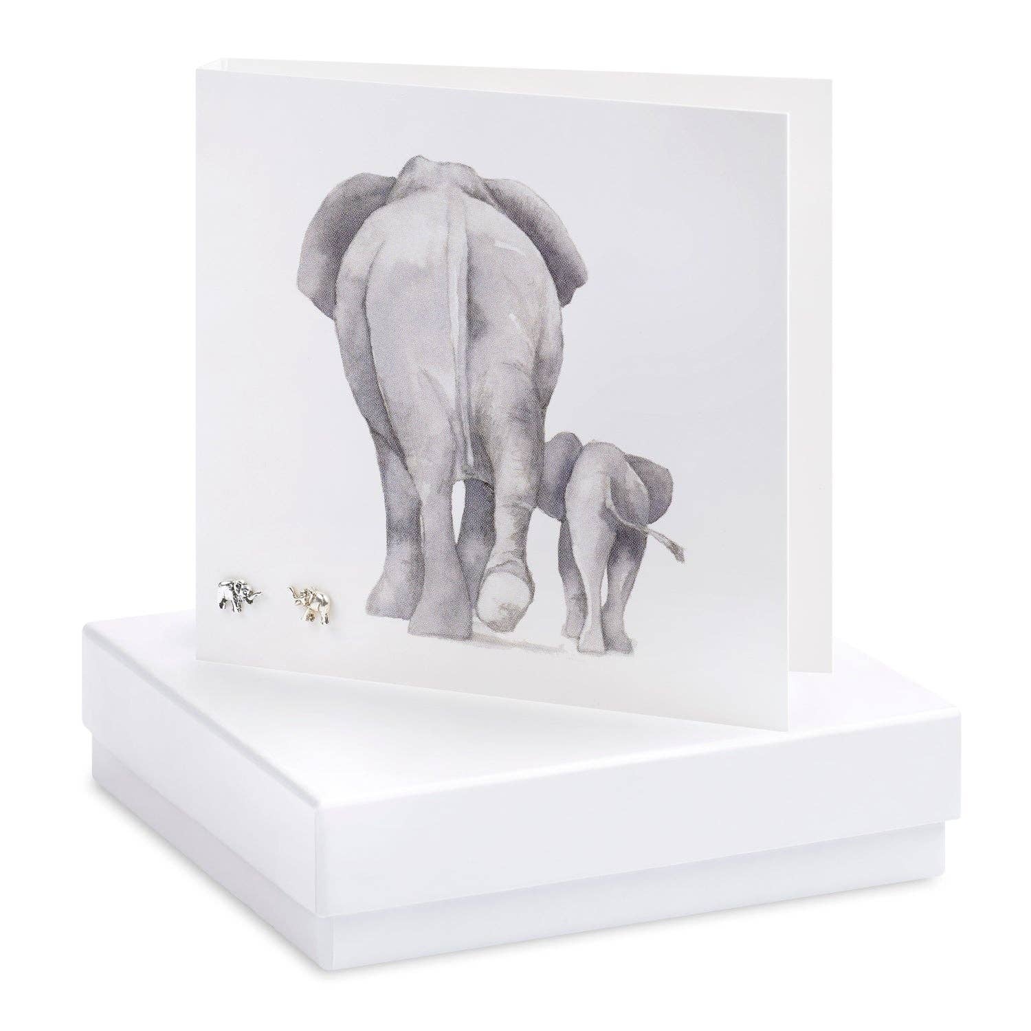Elephant Stud Sterling Silver Earrings Gift Box - White