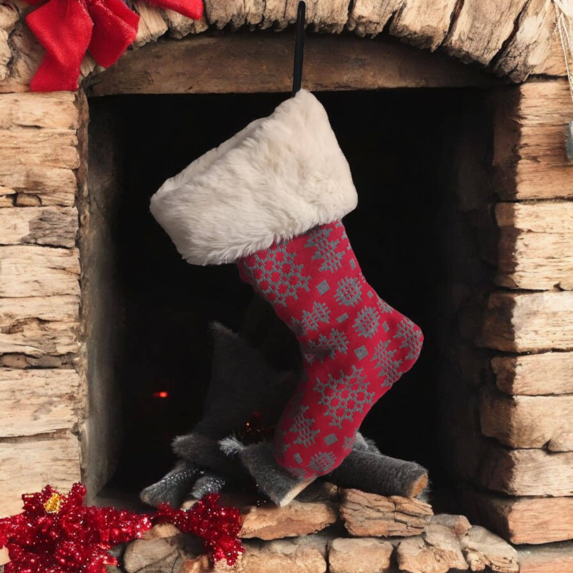 Welsh Tapestry Blanket Christmas Stocking - Red