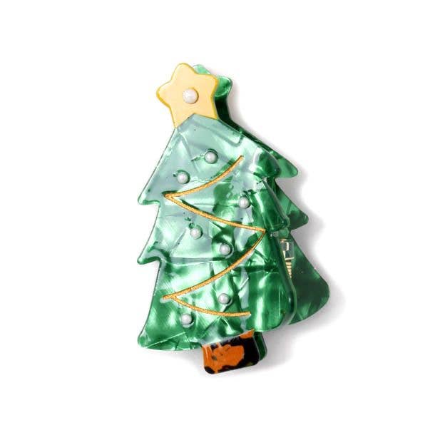 Pearlescent Christmas Tree hair clamp 5.5cm: Green / 5.5 cm