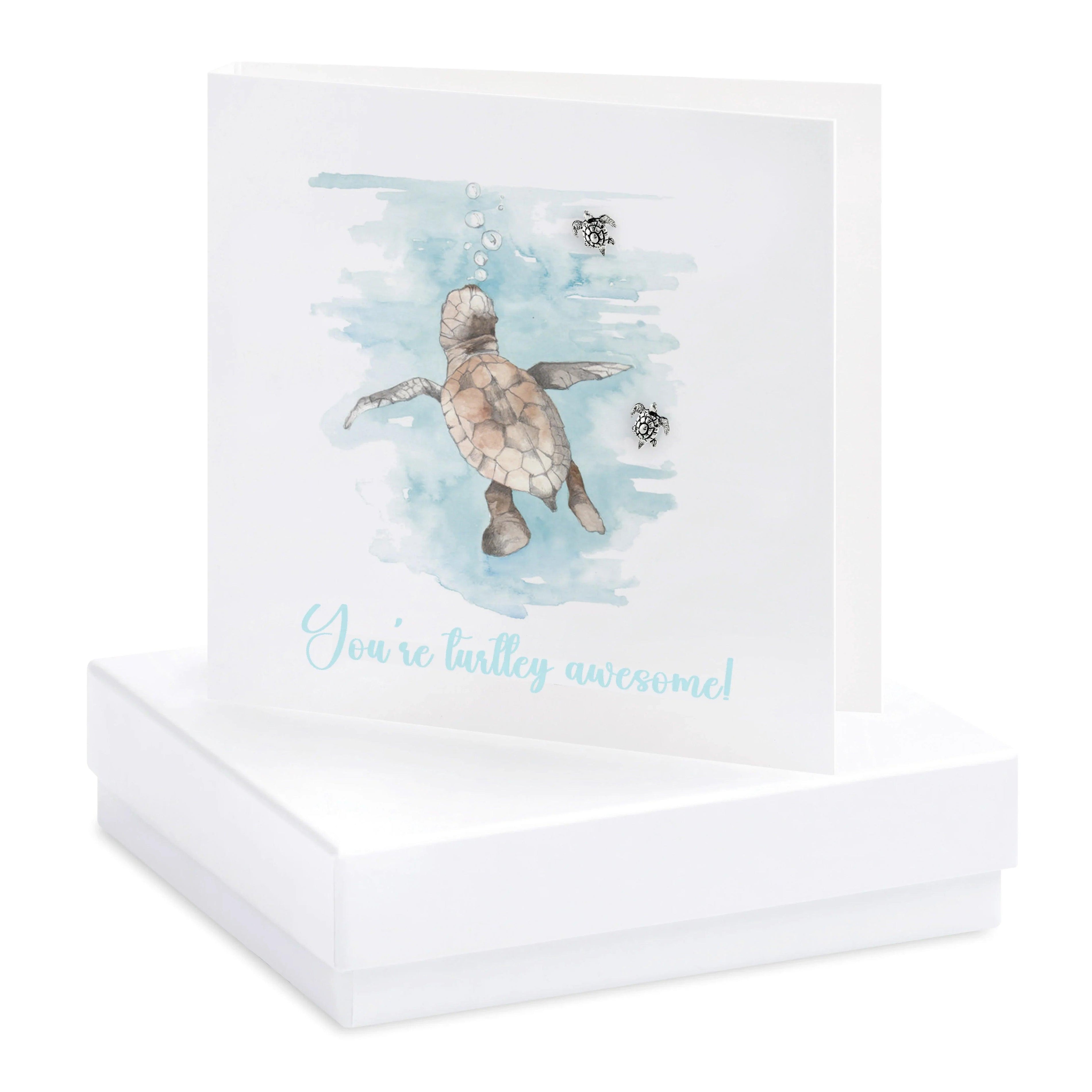 Turtle Studs Sterling Silver Earrings Gift Box Set - White