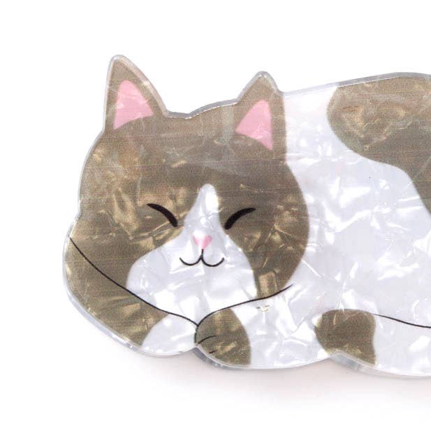 Sleeping cat shaped hair clamp in pearlescent effect