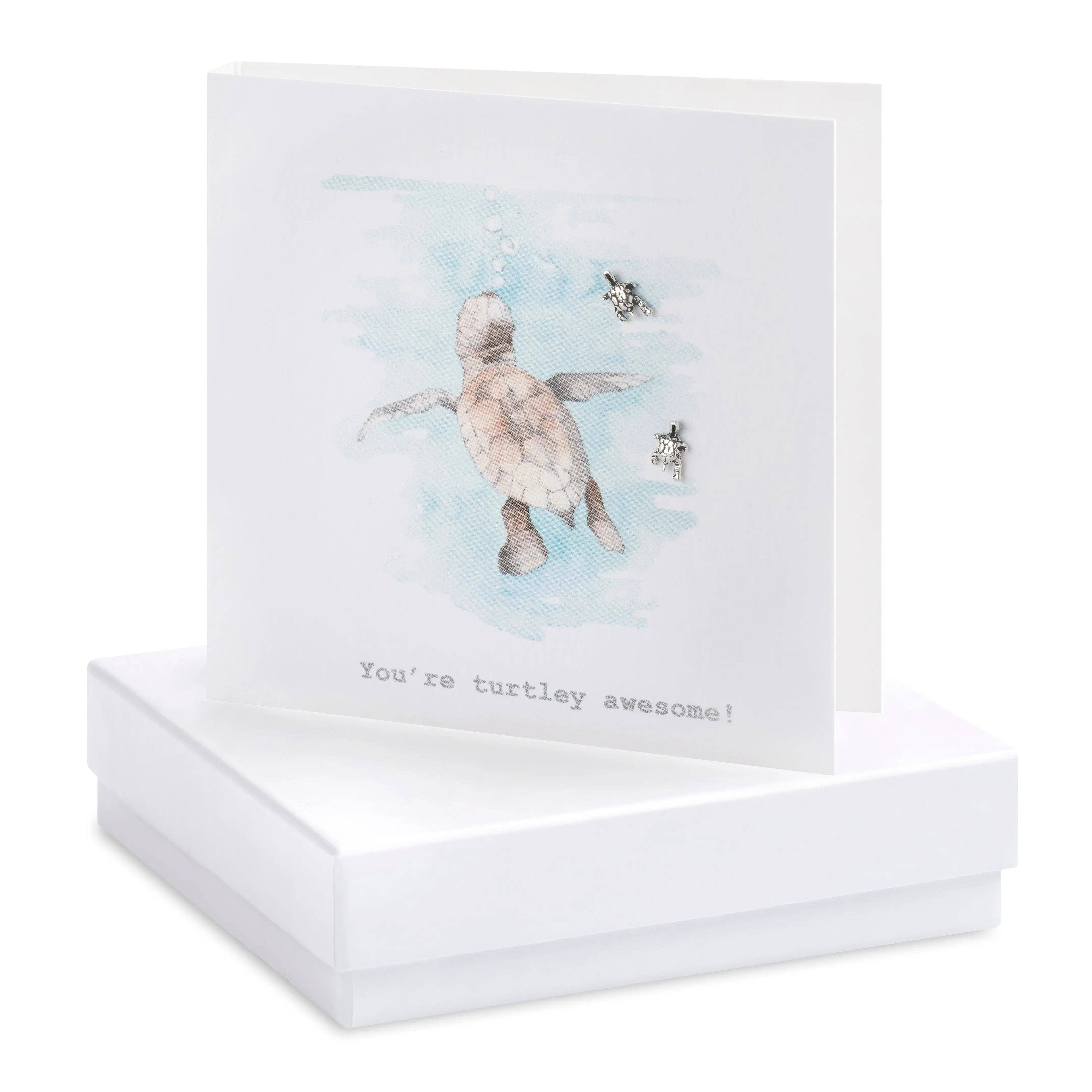 Turtle Studs Sterling Silver Earrings Gift Box Set - White