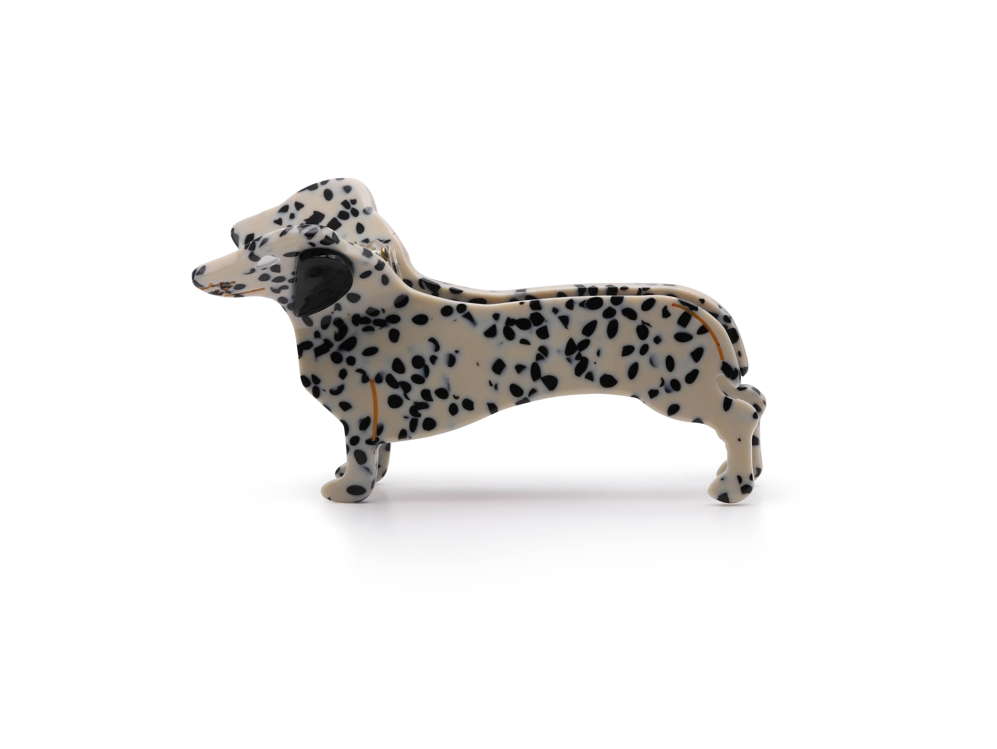 SAUSAGE DOG NOVELTY HAIR CLIP: BLACK/WHITE